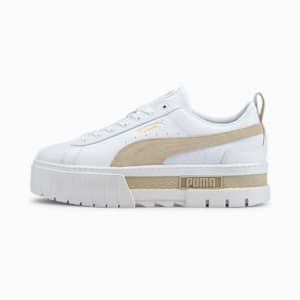 Mayze Leather Women's Sneakers, Puma White-Peyote, extralarge-IND