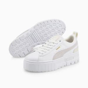 メイズ レザー ウィメンズ スニーカー, Puma White-Nimbus Cloud-Puma Team Gold