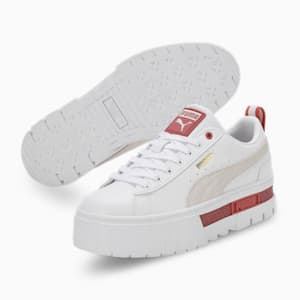 Mayze Leather Women's Sneakers, PUMA White-Vapor Gray-Heartfelt