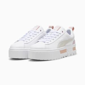 PUMA Mayze platform sneakers in white and beige