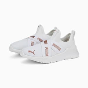 キッズ プーマ ワイヤードラン スリッポン フラッシュ スニーカー 17-21cm, Puma White-Rose Gold