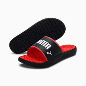 SOFTRIDE Massage Men's Slides, Puma Black-Puma White-High Risk Red, extralarge-IND