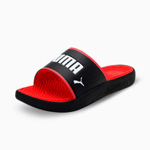 SOFTRIDE Massage Men's Slides, Puma Black-Puma White-High Risk Red, extralarge-IND