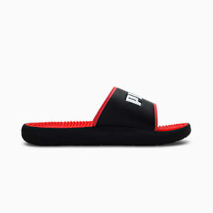 SOFTRIDE Massage Men's Slides, Puma Black-Puma White-High Risk Red, extralarge-IND