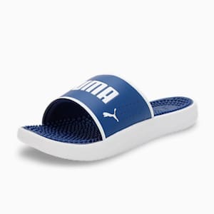 SOFTRIDE Massage Men's Slides, Blazing Blue-Puma White, extralarge-IND