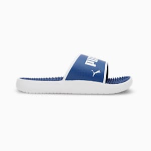 SOFTRIDE Massage Men's Slides, Blazing Blue-Puma White, extralarge-IND