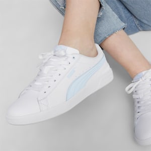 Vikky V3 Leather Women's Sneakers, PUMA White-Icy Blue, extralarge-IND