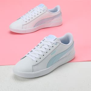 Vikky V3 Leather Women's Sneakers, PUMA White-Icy Blue, extralarge-IND