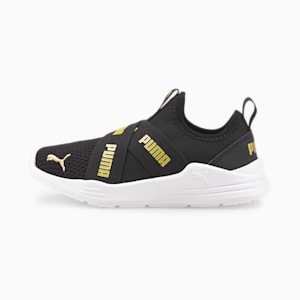 キッズ プーマ ワイヤードラン スリッポン サマー スニーカー 17-21cm, Puma Black-Puma Team Gold