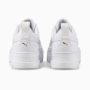Tenis de cuero para jóvenes Mayze, Puma White-Puma Team Gold