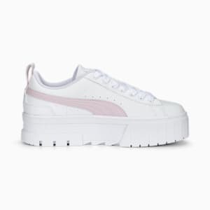 Mayze Leather Youth Trainers, PUMA White-Pearl Pink-Vivid Violet