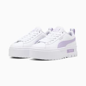 Mayze Leather Big Kids Sneakers, PUMA White-Vivid Violet, extralarge