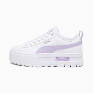 Mayze Leather Big Kids Sneakers, PUMA White-Vivid Violet, extralarge