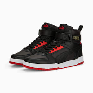 RBD Game Sneakers, Flat Dark Gray-PUMA Black-For All Time Red-PUMA Gold