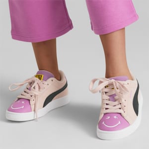 Zapatos deportivos PUMA x SMILEYWORLD de gamuza para niños, Rose Quartz-Mauve Pop-Puma Black