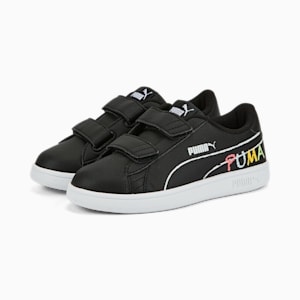 Smash v2 Home School Kids Sneakers, Puma Black-Puma White-Sunset Glow-Nitro Blue-Sun Stream, extralarge-IND