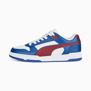 RBD Game Low Unisex Sneakers, PUMA White-Team Regal Red-Clyde Royal-PUMA Gold