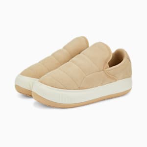 ウィメンズ スウェード マユ スリッポン ファームストリップ スニーカー, Light Sand-Marshmallow