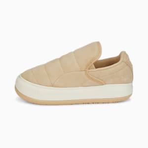 ウィメンズ スウェード マユ スリッポン ファームストリップ スニーカー, Light Sand-Marshmallow