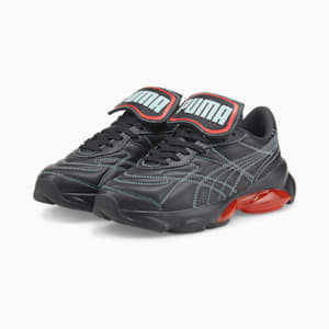 ウィメンズ PUMA x DUA LIPA セル ドーム キング メタリック スニーカー, Puma Black-Poppy Red-Blue Glow