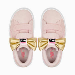Suede Classic Light Flex Bow V Little Kids' Shoes, Almond Blossom-Puma White