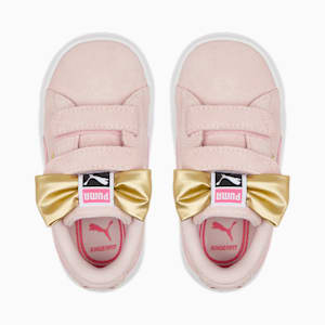 Suede Classic Light Flex Bow V Toddler Shoes, Almond Blossom-Puma White