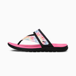 Softride Sunny Tie Dye Women's Flip-Flops, Puma Black-Phlox Pink
