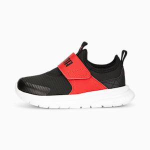 キッズ プーマ エボルブ スリップオン スニーカー 17-21cm, PUMA Black-For All Time Red-PUMA White, extralarge-JPN