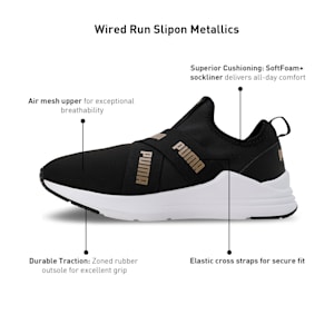 Wired Run Slip On Metallics Women's Sneakers, PUMA Black-PUMA Gold, extralarge-IND