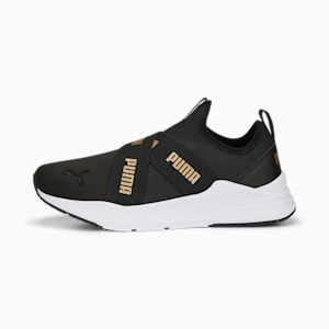 Wired Run Slip On Metallics Women's Sneakers, PUMA Black-PUMA Gold, extralarge-IND