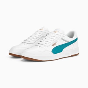 ユニセックス コート ウルトラ スニーカー, PUMA White-Green Lagoon-PUMA Gold