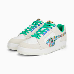 Slipstream Lo Super Comic Unisex Sneakers, PUMA White-Grassy Green-Vapor Gray