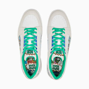 Slipstream Lo Super Comic Unisex Sneakers, PUMA White-Grassy Green-Vapor Gray