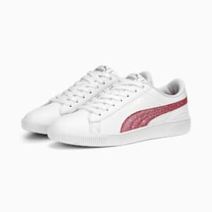 Vikky V3 Glitz Girl's Sneakers, PUMA White-Glowing Pink-PUMA Silver, extralarge-IND