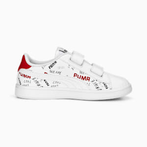 Smash V2 Brand Love V Kids' Sneakers, PUMA White-PUMA Black-For All Time Red, extralarge-IND