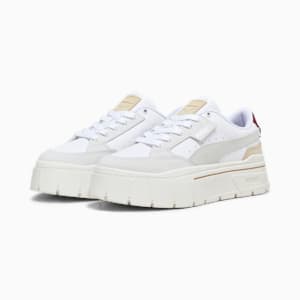 Mayze Stack Luxe Women's Sneakers, PUMA White-Warm White-Dark Jasper, extralarge-IND