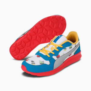 Cooby V1 Youth Sneakers, Mykonos Blue-PUMA White-Spectra Yellow-Silver-High Risk Red