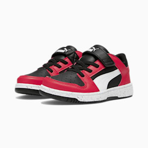 Tenis Rebound V6 Lo Speckle Little Kids', Puma Black-Puma White-High Risk Red, extralarge