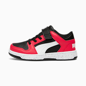 Rebound V6 Lo Speckle Little Kids' Sneakers, Puma Black-Puma White-High Risk Red, extralarge