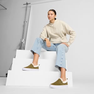 Bari Comfort Sherpa Women's Slip-On Shoes, Wild Willow-PUMA White, extralarge