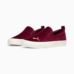 Bari Slip-On Comfort Velvet Women's Shoes, Aubergine-Puma Team Gold, extralarge