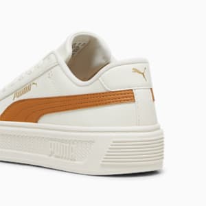 ウィメンズ スマッシュ プラットフォーム V3 スニーカー, Warm White-Caramel Latte-PUMA Gold, extralarge-JPN