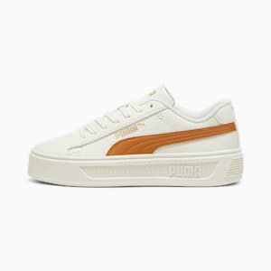 ウィメンズ スマッシュ プラットフォーム V3 スニーカー, Warm White-Caramel Latte-PUMA Gold, extralarge-JPN