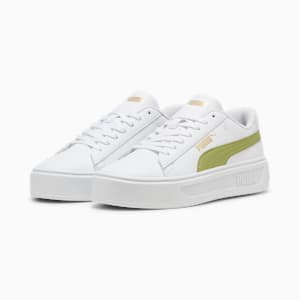 ウィメンズ スマッシュ プラットフォーム V3 スニーカー, PUMA White-Calming Green-PUMA Gold, extralarge-JPN