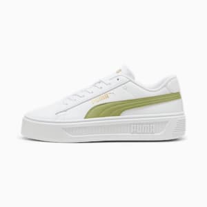 ウィメンズ スマッシュ プラットフォーム V3 スニーカー, PUMA White-Calming Green-PUMA Gold, extralarge-JPN