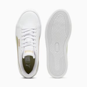 ウィメンズ スマッシュ プラットフォーム V3 スニーカー, PUMA White-Calming Green-PUMA Gold, extralarge-JPN