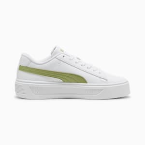 ウィメンズ スマッシュ プラットフォーム V3 スニーカー, PUMA White-Calming Green-PUMA Gold, extralarge-JPN