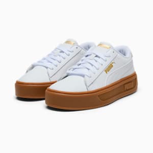 Smash Platform v3 Women's Sneakers, PUMA White-PUMA White-PUMA Gold, extralarge