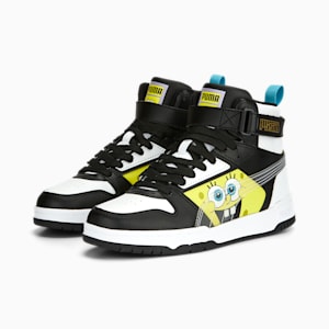 PUMA x SPONGEBOB RBD Game Youth Sneakers, PUMA White-PUMA Black-Lucent Yellow-Hero Blue, extralarge-IND