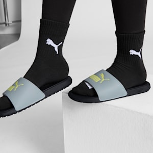 Cool Cat 2.0 Big Kids' Sandals, Cool Mid Gray-Lime Sheen-PUMA Black, extralarge